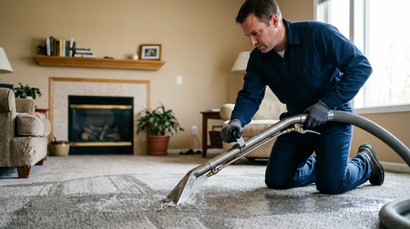 Water damage restoration technician working near Wilson, KS